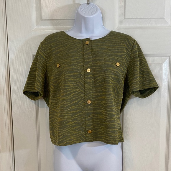 Michael Kors Olive Top with Gold Accenting Breast Pockets - Picture 6 of 10